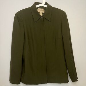 Vintage JONES NEW YORK Blazer Olive Worsted Wool Lined Sz 12 Mature Preppy Work